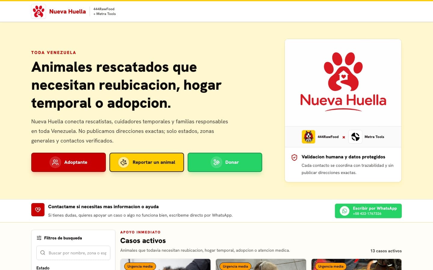 Página principal de la plataforma Nueva Huella